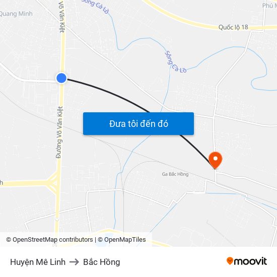 Huyện Mê Linh to Bắc Hồng map