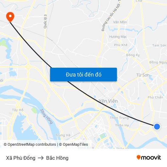 Xã Phù Đổng to Bắc Hồng map