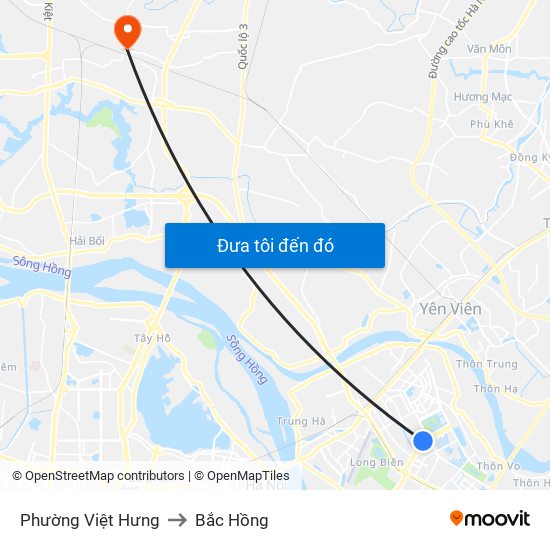 Phường Việt Hưng to Bắc Hồng map