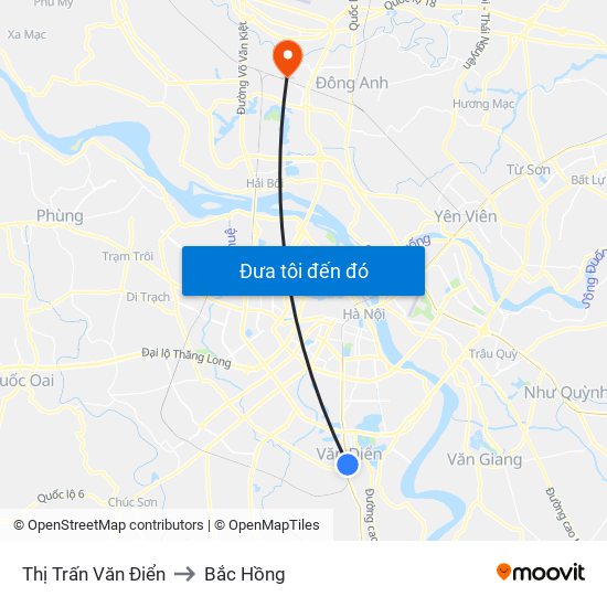 Thị Trấn Văn Điển to Bắc Hồng map