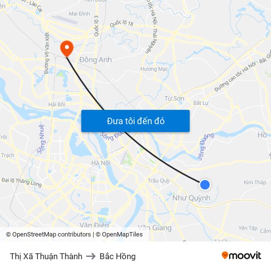Thị Xã Thuận Thành to Bắc Hồng map