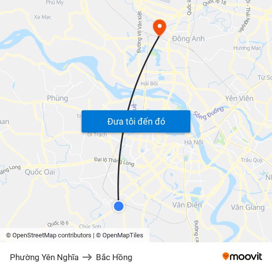 Phường Yên Nghĩa to Bắc Hồng map