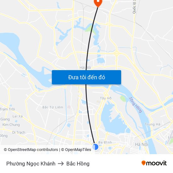 Phường Ngọc Khánh to Bắc Hồng map