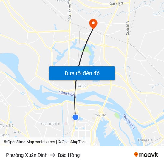 Phường Xuân Đỉnh to Bắc Hồng map