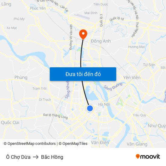 Ô Chợ Dừa to Bắc Hồng map