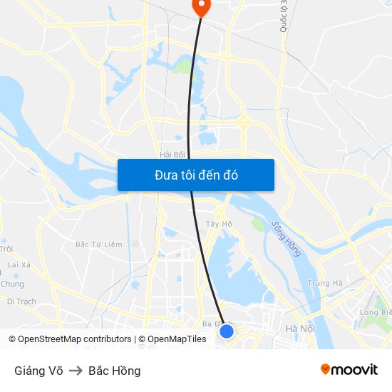 Giảng Võ to Bắc Hồng map