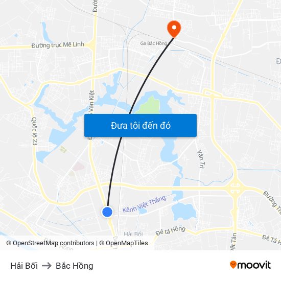 Hải Bối to Bắc Hồng map