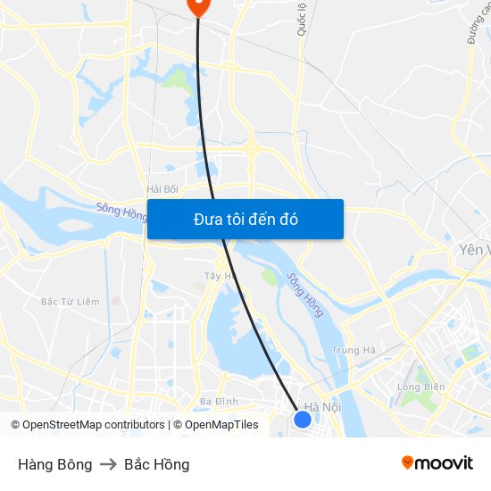 Hàng Bông to Bắc Hồng map