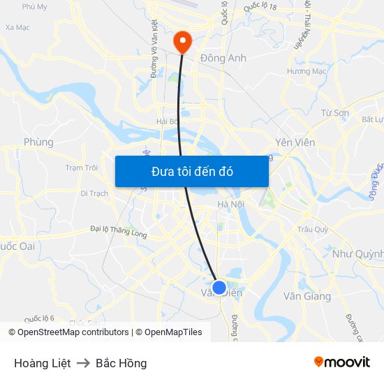 Hoàng Liệt to Bắc Hồng map