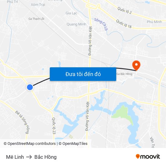 Mê Linh to Bắc Hồng map
