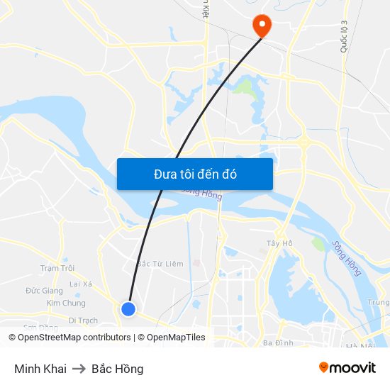 Minh Khai to Bắc Hồng map