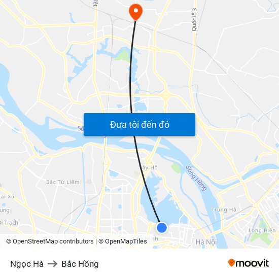 Ngọc Hà to Bắc Hồng map