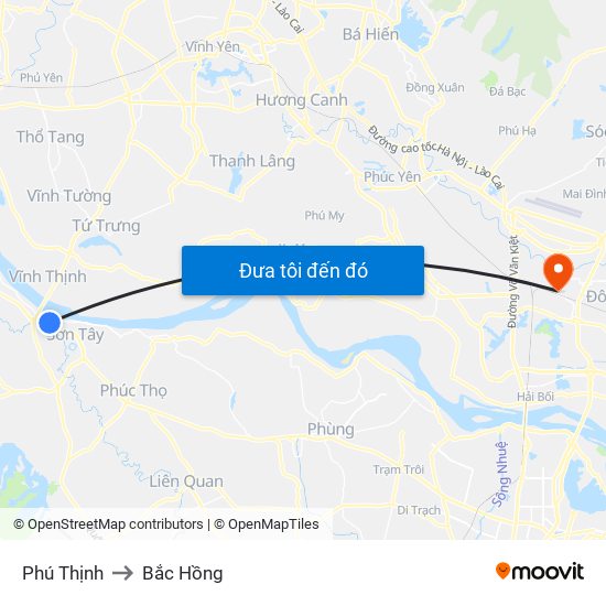 Phú Thịnh to Bắc Hồng map