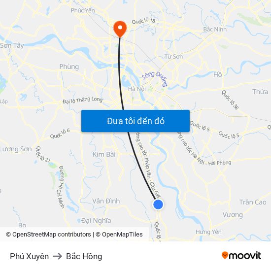 Phú Xuyên to Bắc Hồng map