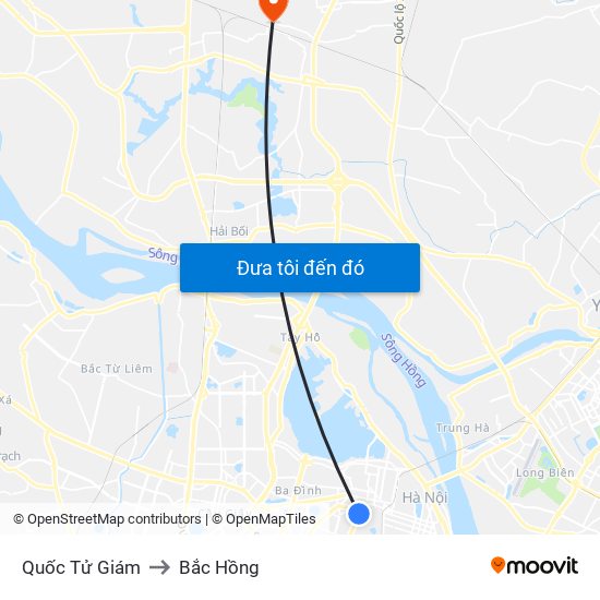 Quốc Tử Giám to Bắc Hồng map