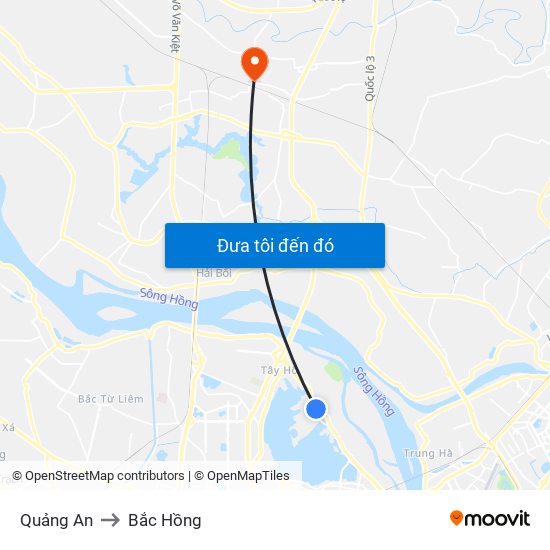 Quảng An to Bắc Hồng map