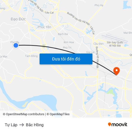 Tự Lập to Bắc Hồng map