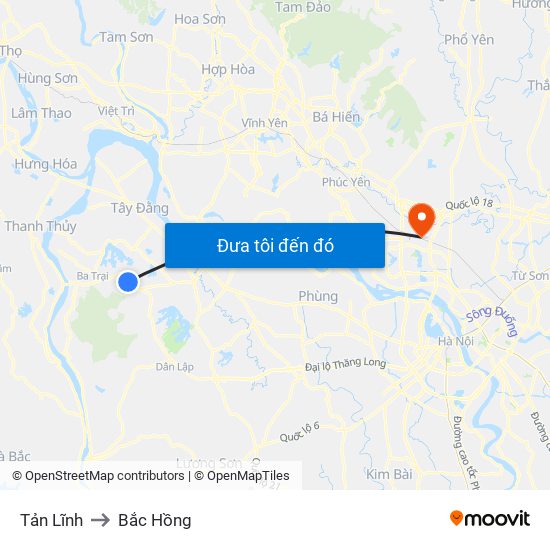 Tản Lĩnh to Bắc Hồng map