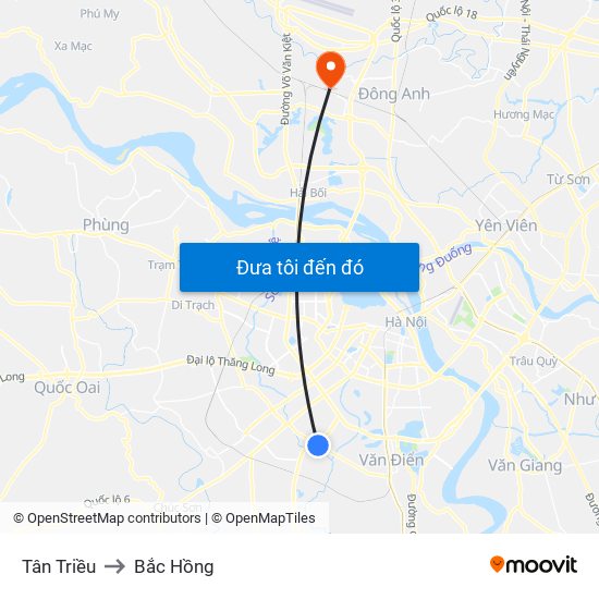 Tân Triều to Bắc Hồng map