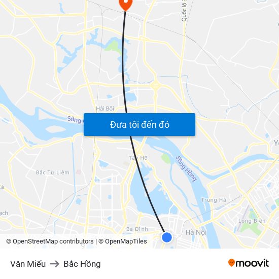 Văn Miếu to Bắc Hồng map