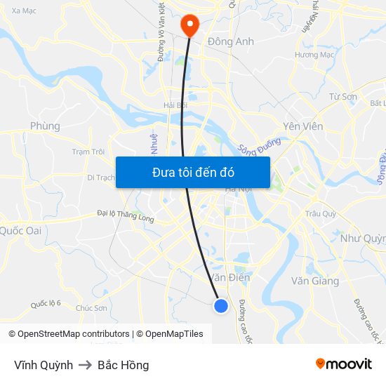 Vĩnh Quỳnh to Bắc Hồng map