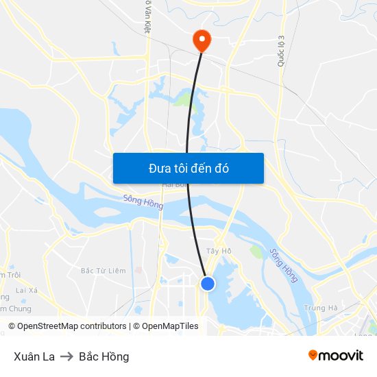 Xuân La to Bắc Hồng map