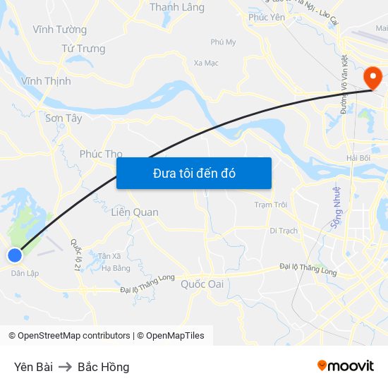 Yên Bài to Bắc Hồng map