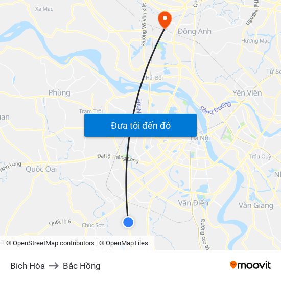 Bích Hòa to Bắc Hồng map