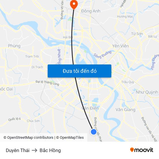 Duyên Thái to Bắc Hồng map