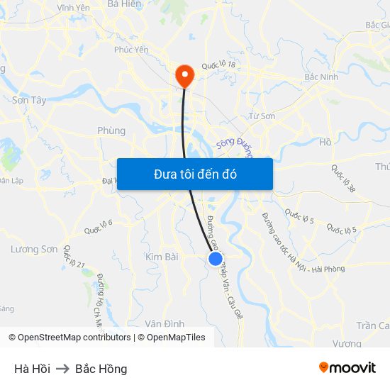 Hà Hồi to Bắc Hồng map