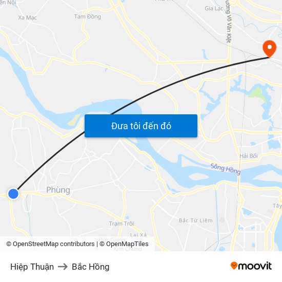 Hiệp Thuận to Bắc Hồng map