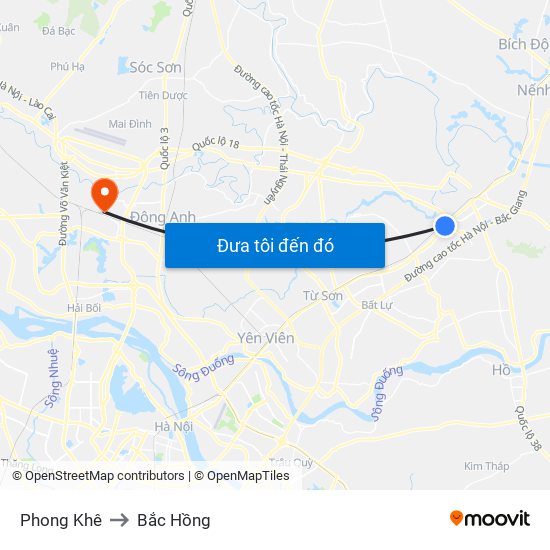 Phong Khê to Bắc Hồng map