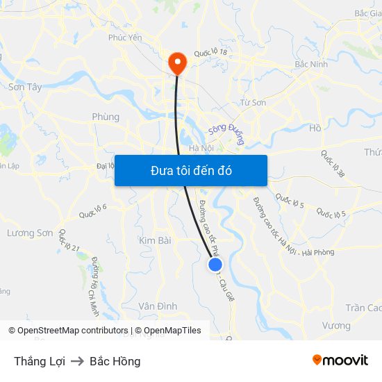 Thắng Lợi to Bắc Hồng map