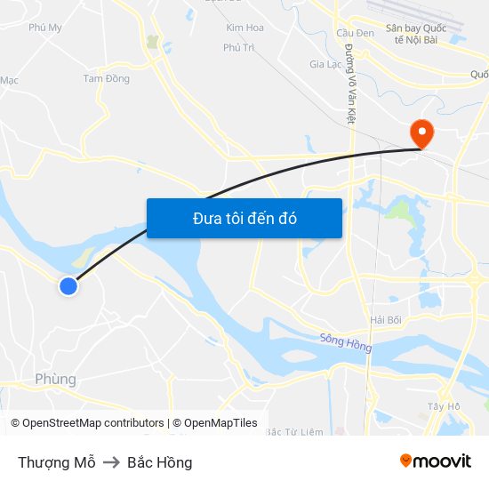 Thượng Mỗ to Bắc Hồng map