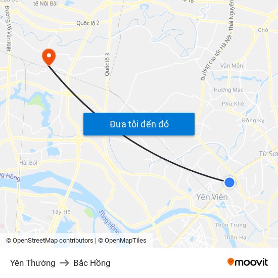 Yên Thường to Bắc Hồng map