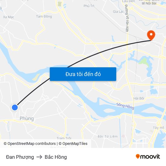 Đan Phượng to Bắc Hồng map