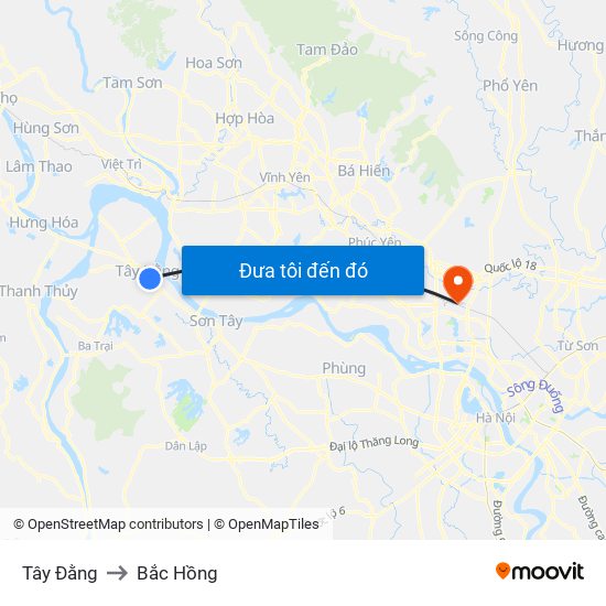 Tây Đằng to Bắc Hồng map