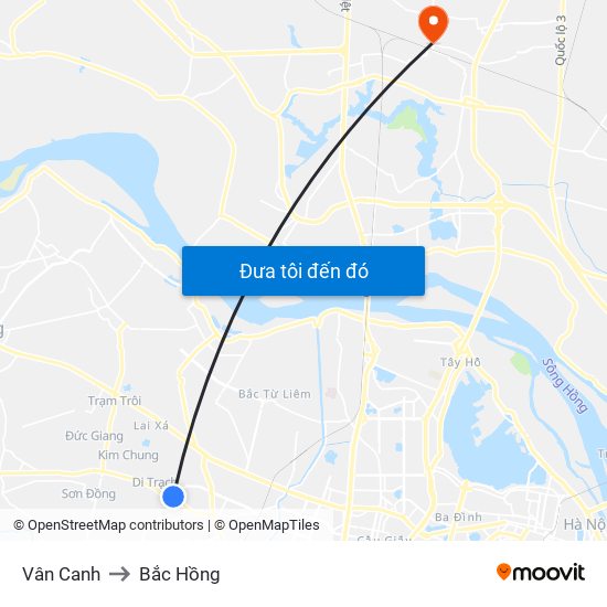 Vân Canh to Bắc Hồng map