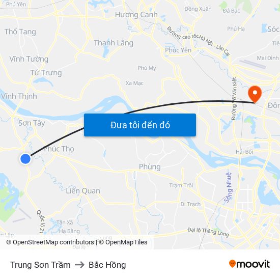 Trung Sơn Trầm to Bắc Hồng map