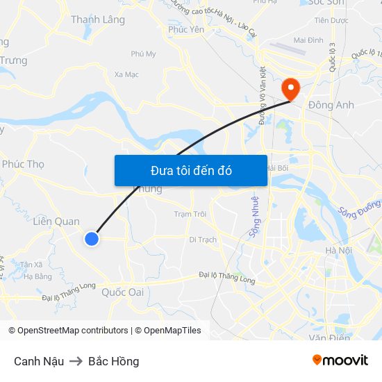 Canh Nậu to Bắc Hồng map