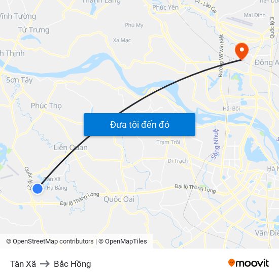 Tân Xã to Bắc Hồng map