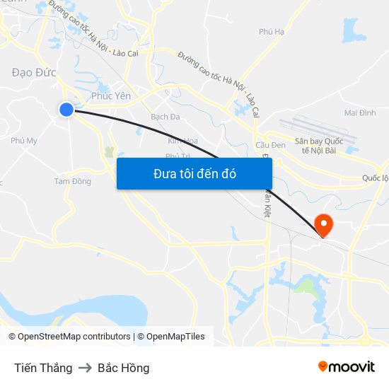 Tiến Thắng to Bắc Hồng map