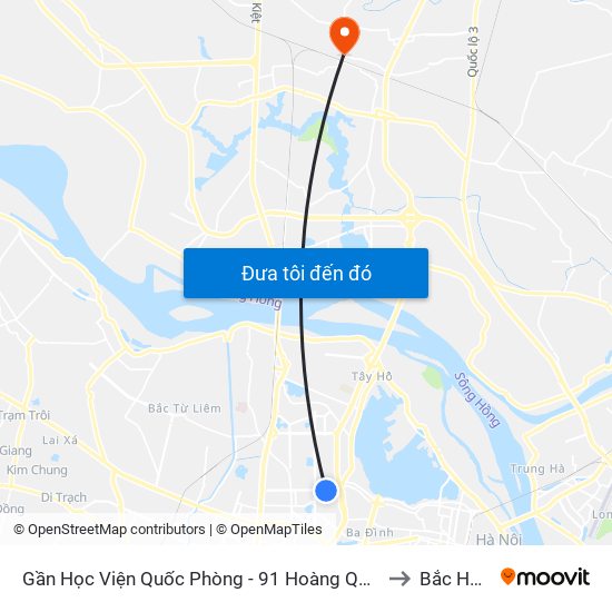 Gần Học Viện Quốc Phòng - 91 Hoàng Quốc Việt to Bắc Hồng map