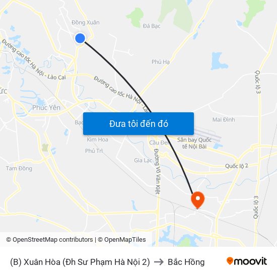 (B) Xuân Hòa (Đh Sư Phạm Hà Nội 2) to Bắc Hồng map