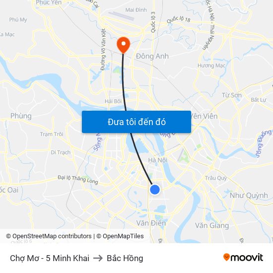 Chợ Mơ - 5 Minh Khai to Bắc Hồng map