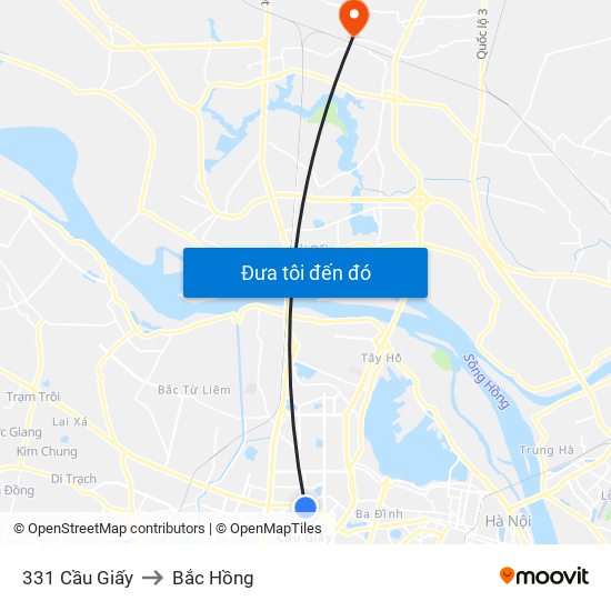 331 Cầu Giấy to Bắc Hồng map