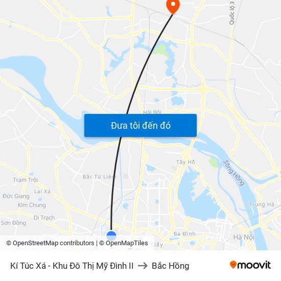 Kí Túc Xá - Khu Đô Thị Mỹ Đình II to Bắc Hồng map