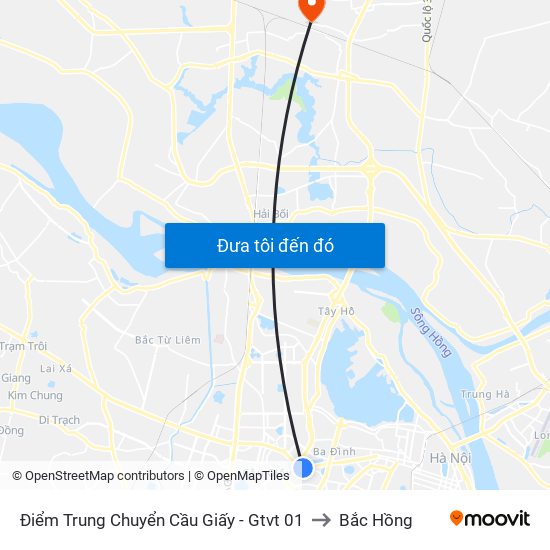 Điểm Trung Chuyển Cầu Giấy - Gtvt 01 to Bắc Hồng map