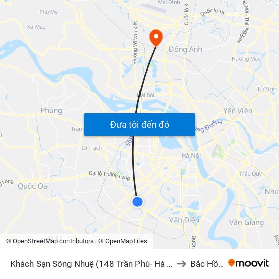 Khách Sạn Sông Nhuệ (148 Trần Phú- Hà Đông) to Bắc Hồng map