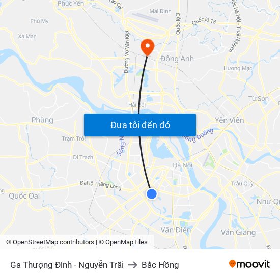 Ga Thượng Đình - Nguyễn Trãi to Bắc Hồng map